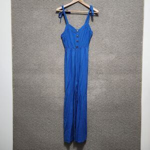 LCW CASUAL Women's Blue Sleeveles Romper with Straps Stretch Comfort Size S